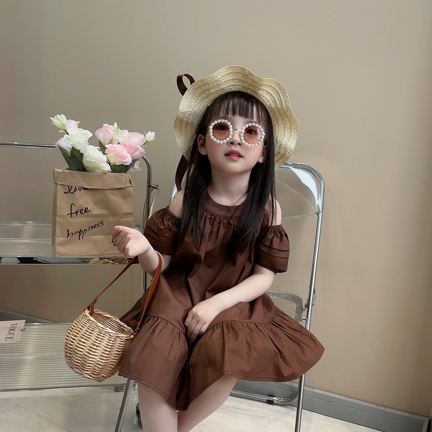 Summer Korean Cute Solid Color Cool Children's Dress