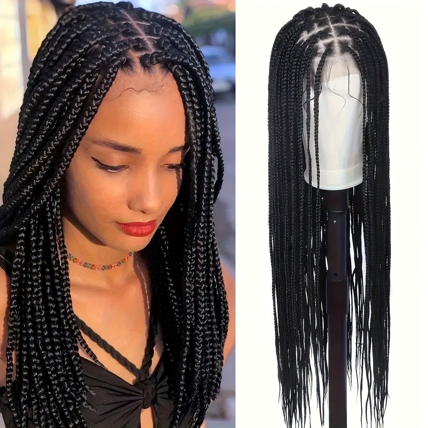Braid Head Cover Full Lace Fake Hand-woven Wig Long Curls
