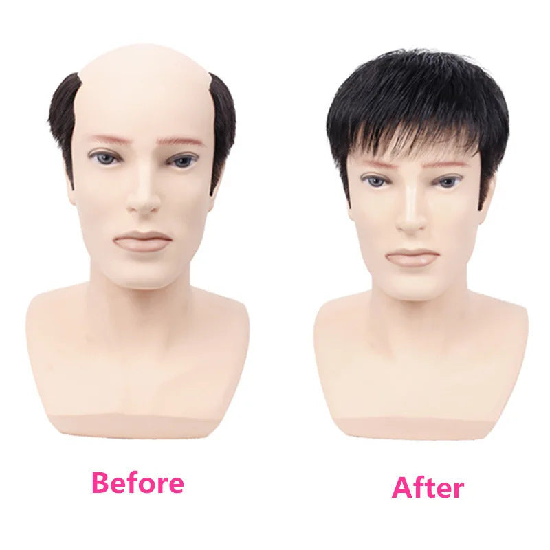 Men's Human Hair Covering Bald Breathable Comfortable Wig