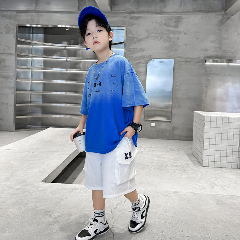 Children's Dyed Letter Short-sleeved T-shirt Two-piece Set Children's Suit