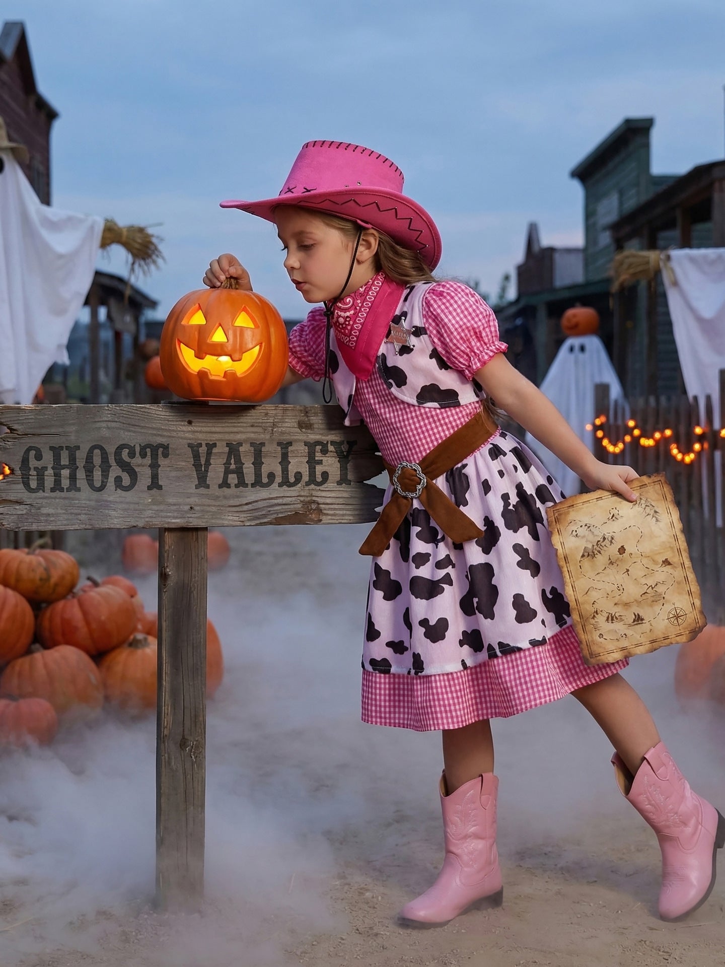 Western Denim Halloween Pink Leopard Print Holiday Party Children's Suit