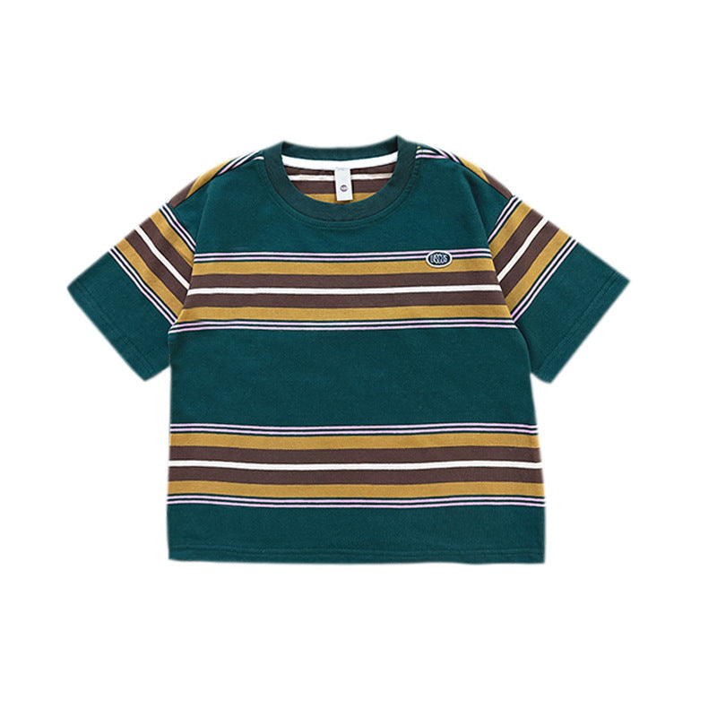 Children's Summer Vintage Stripe Tops Soft Breathable Children's T-shirt
