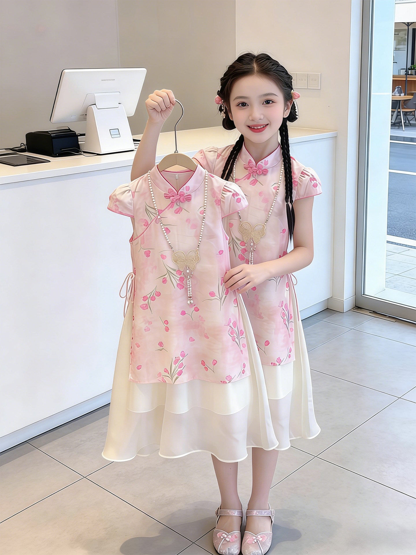Children's Summer Chinese Style Traditional Cheongsam Big Children's Dress
