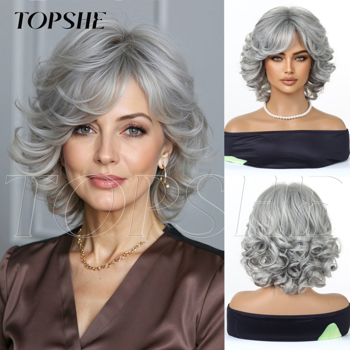 Lady Mom Sier White Fluffy Lifelike Wig Short Curly Hair