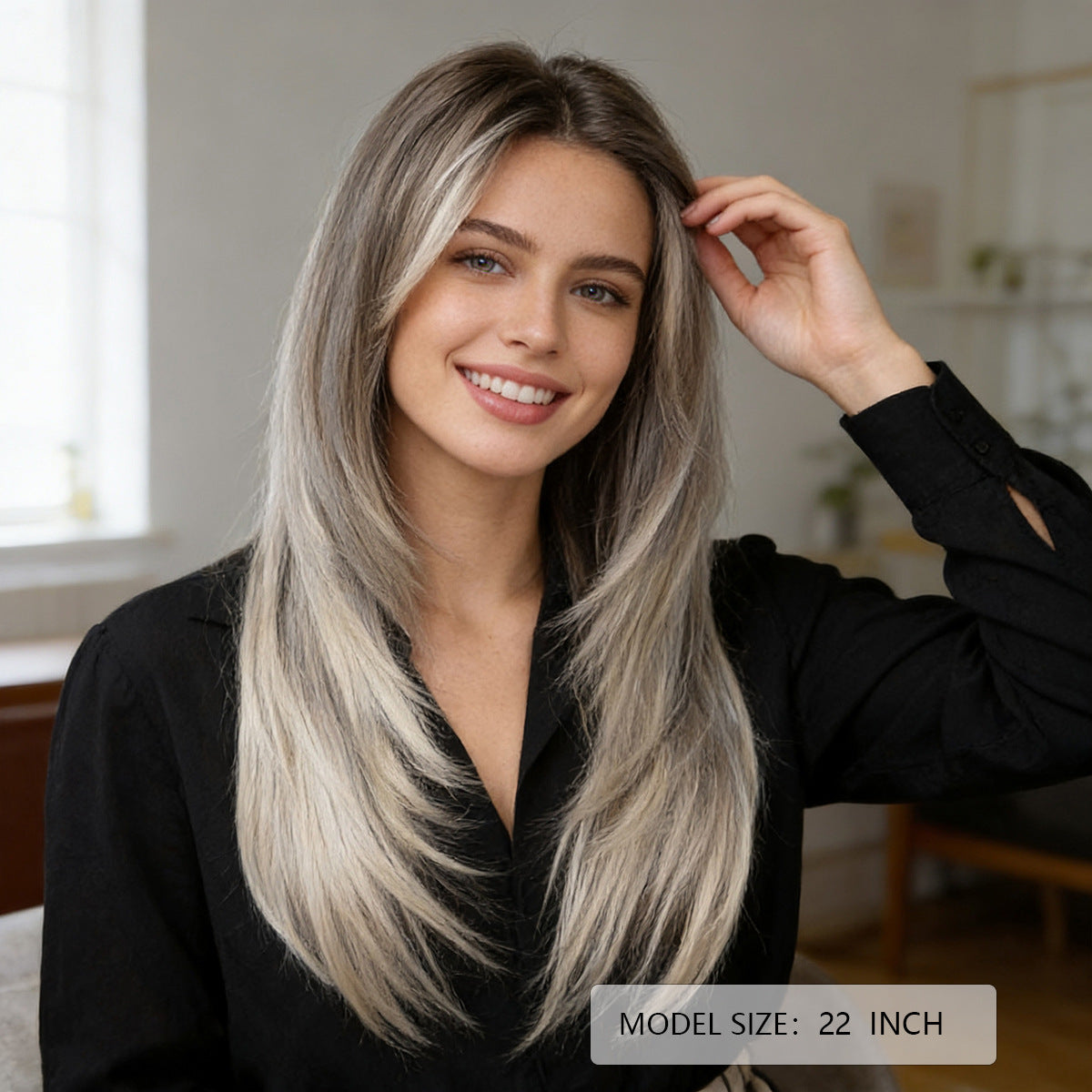 Women's Hair Temperament Mid-length Granny Grey Natural Long Straight Wig