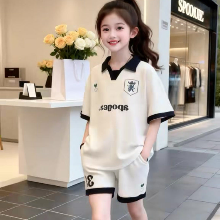 Children's Sports Preppy Style Summer Short-sleeved Shorts Wear Children's Suit