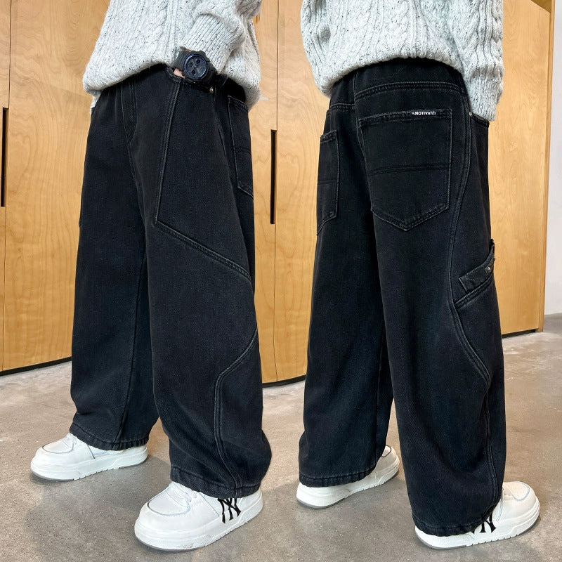 Children's Casual Fashionable Trousers Medium Big Soft Jeans Children's Pants