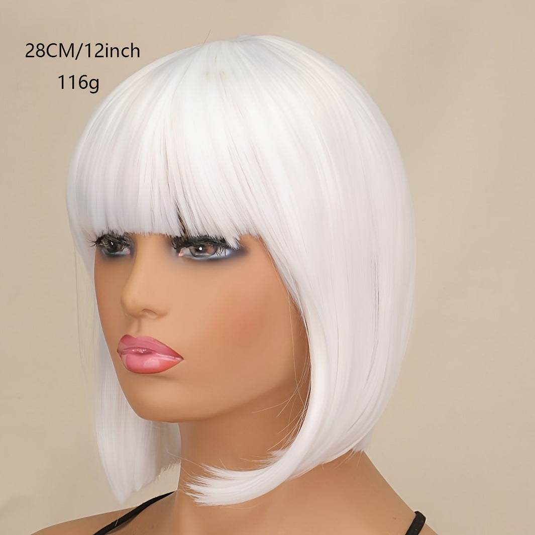 Women's Fashion Synthetic Wigs Mixed Color Bangs Wave Inner Wig Short Straight Hair