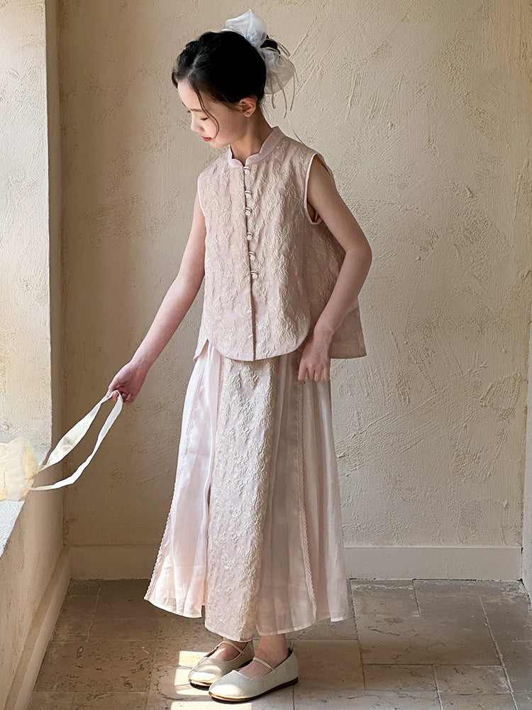 Children's Chinese Skirt Summer Jacquard National Style Waistcoat Children's Suit