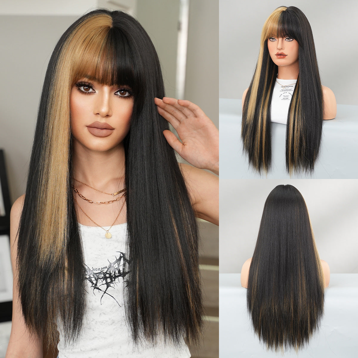 Optional Hair Bangs Female Natural Chemical Long Straight Wig