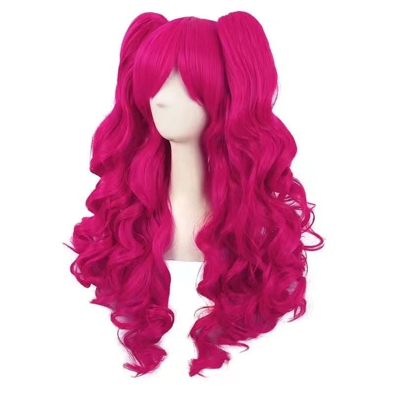 Blue Gradually Varied Pink Double Tiger Mouth Clip Mid-length Cos Wig