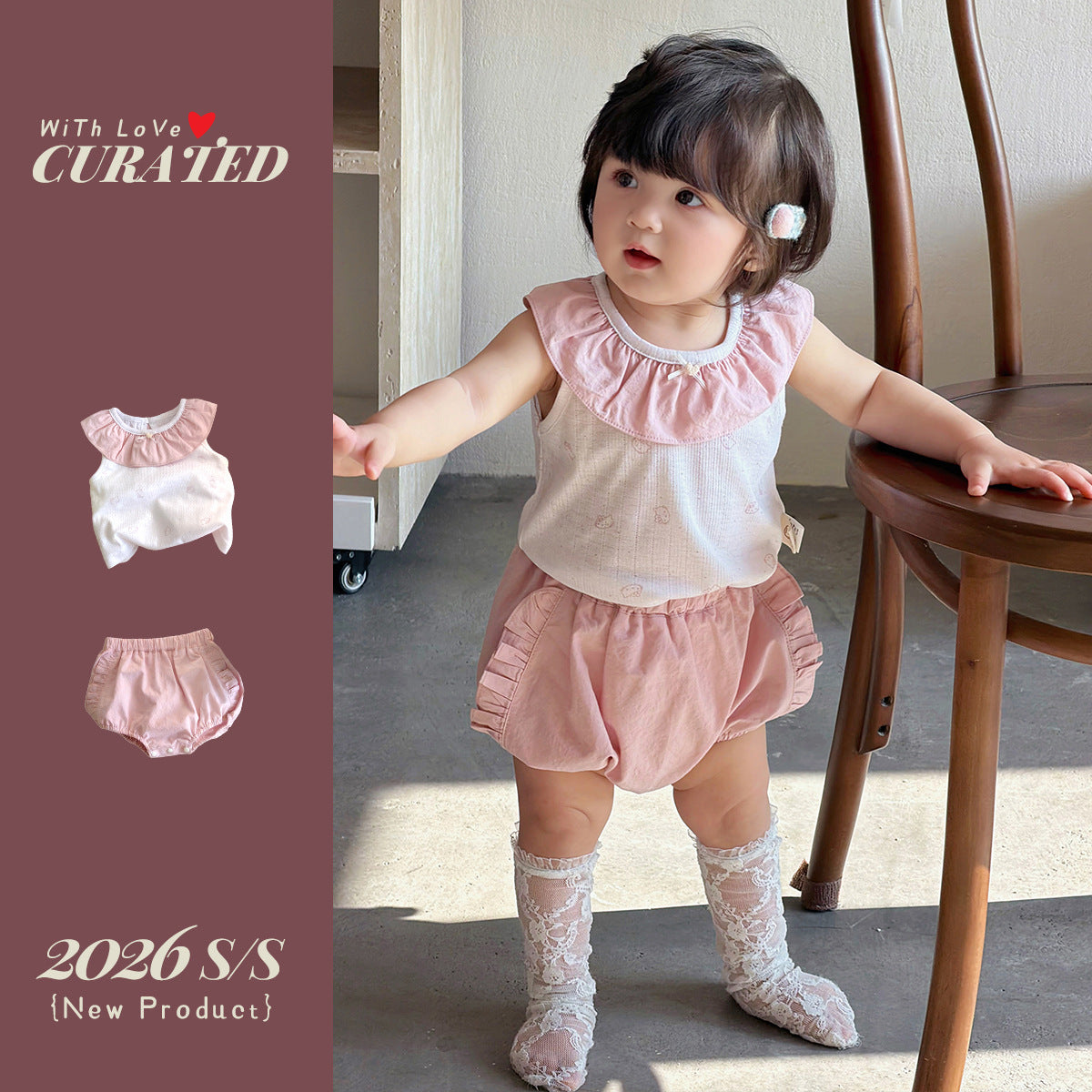 Cute Shorts Doll Collar Vest Top Clothing Children's Suit