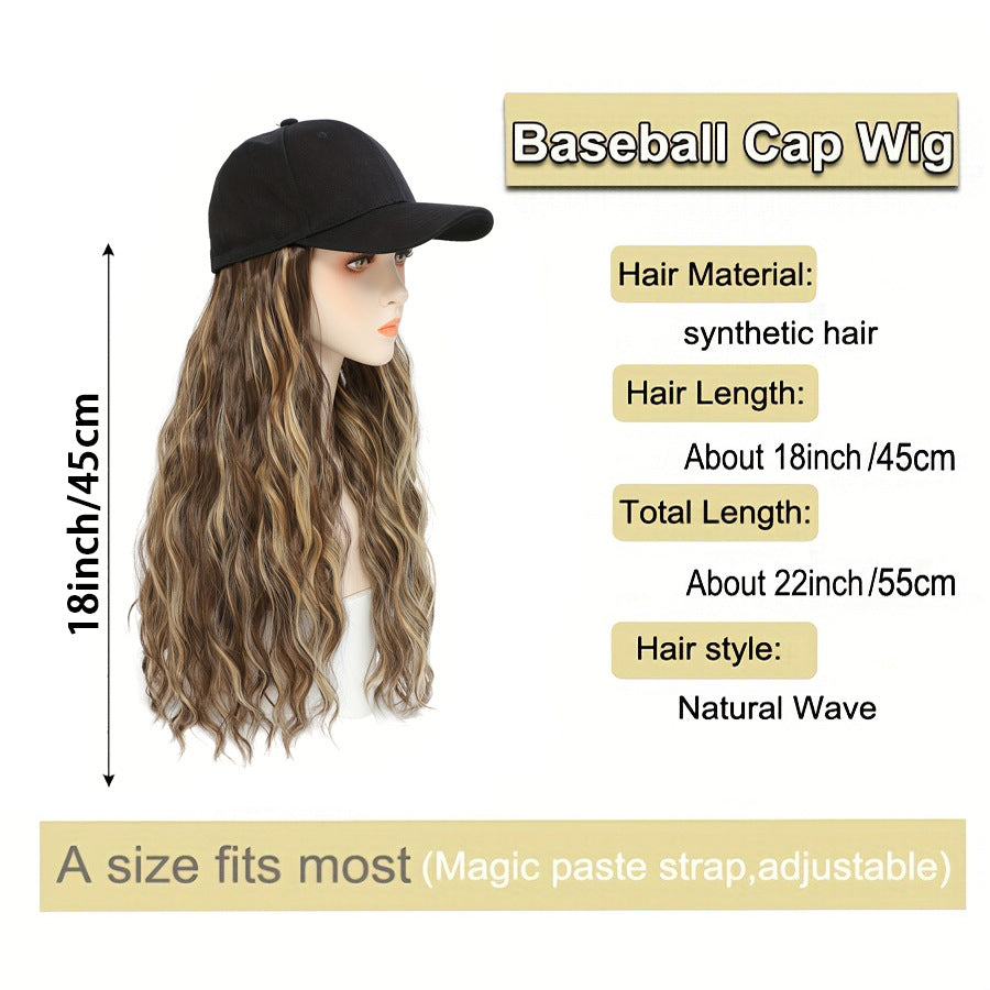 Women's Hair Peaked Cap With One-piece Curly Wig Long Curls