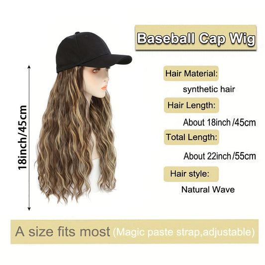 Women's Hair Peaked Cap With One-piece Curly Wig Long Curls