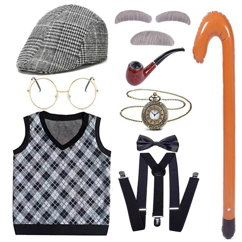 Children's Grandpa Vest Clothing School Day Old Beard Cos Wig