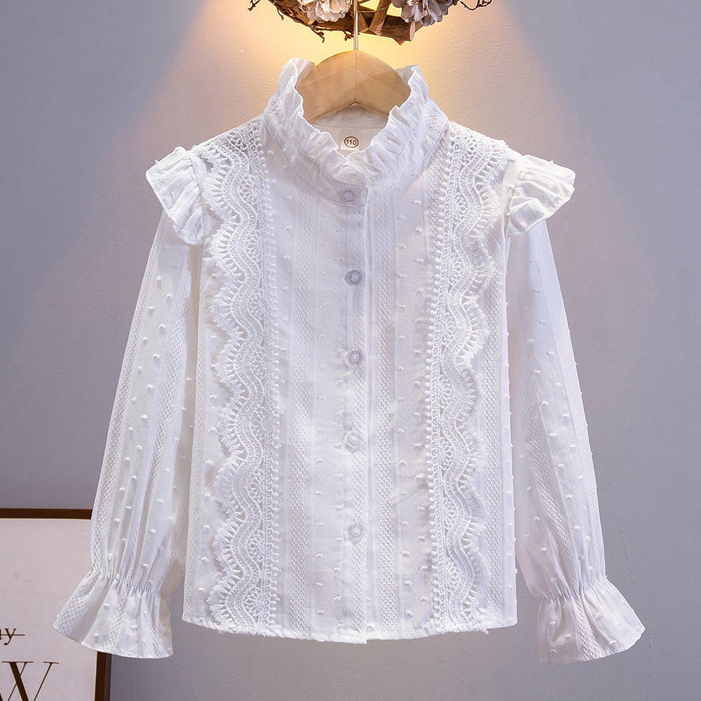 Children's Long Sleeve White Western Style Lace Children's Shirt