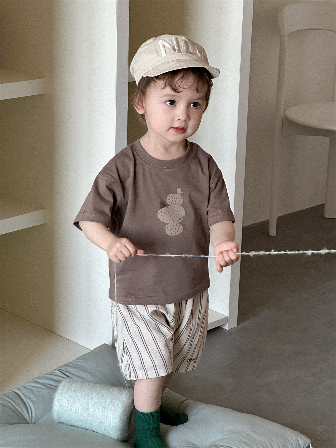 Children's Short-sleeved T-shirt Thin Clothing Korean Style Striped Children's Suit