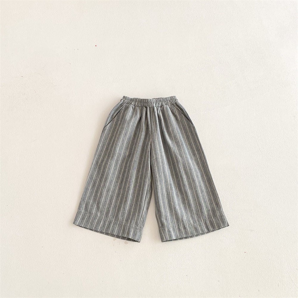 Children's Cotton Linen Stripes Outer Wear Casual Children's Pants