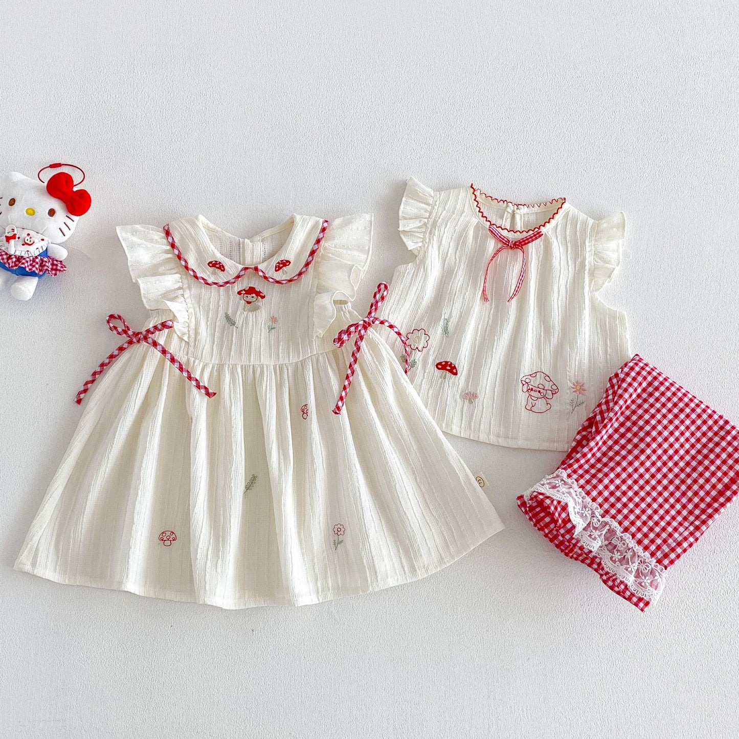 Fashion Embroidery Vest Summer Korean Style Cute Flounced Sleeve Doll Children's T-shirt