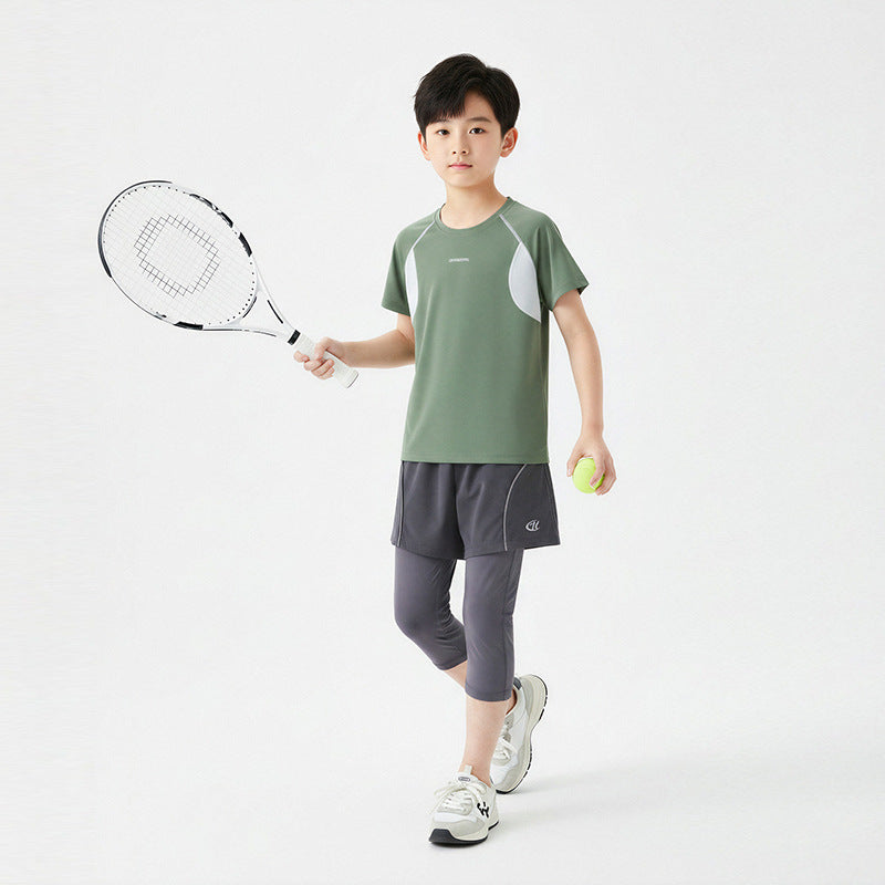 Summer Thin Breathable Class Sports Top Stitching Cool Sense Moisture Children's T-shirt