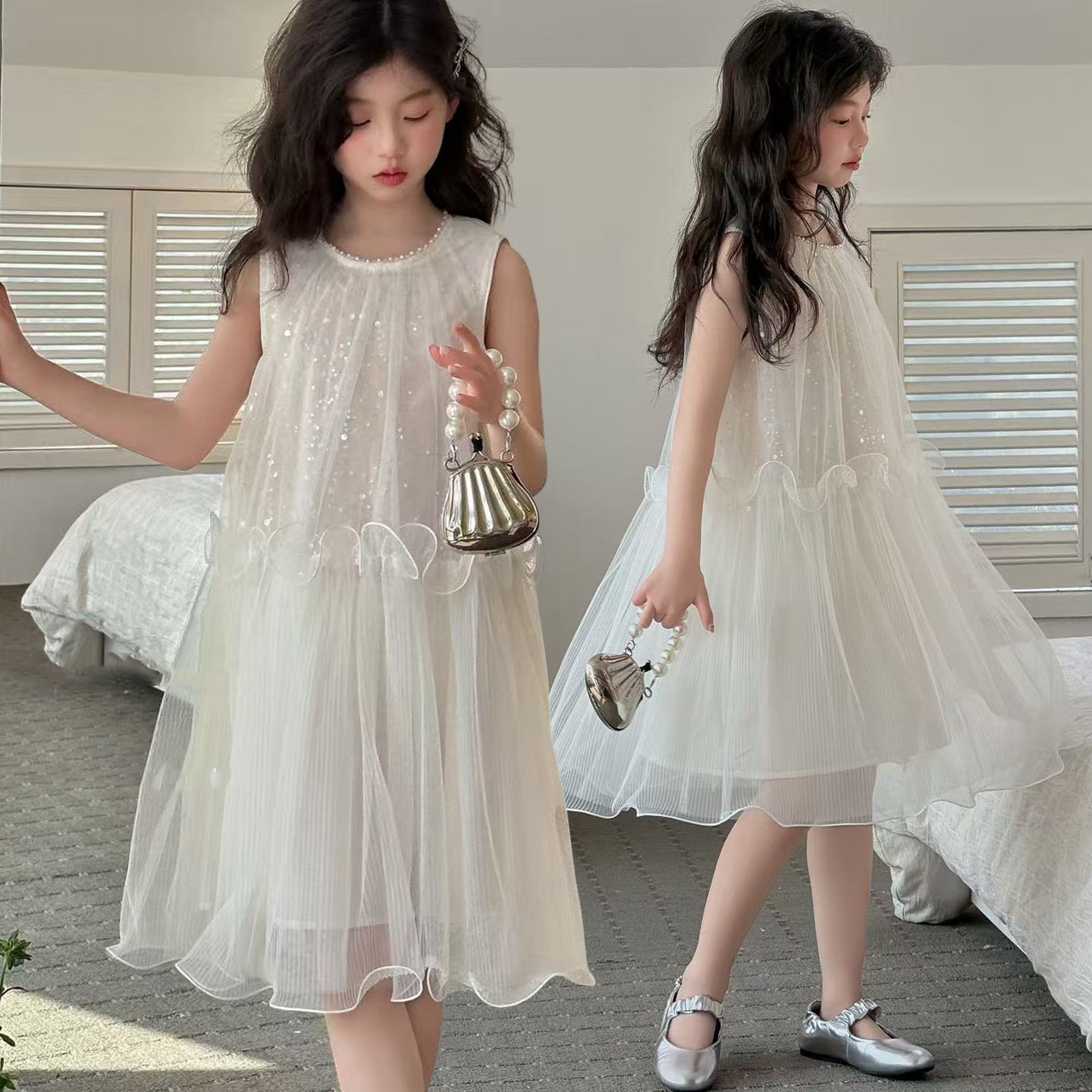 Children's Sequined Tulle Skirt Little Western Style Children's Dress