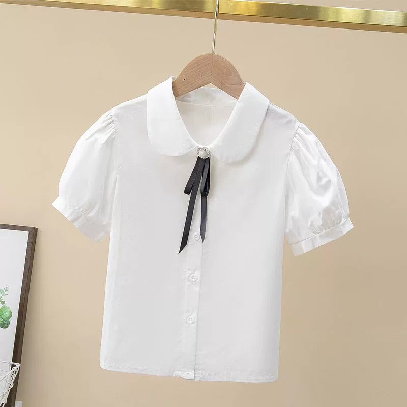 Children's Summer Clothing Cotton Short-sleeved White Primary School Children's Shirt