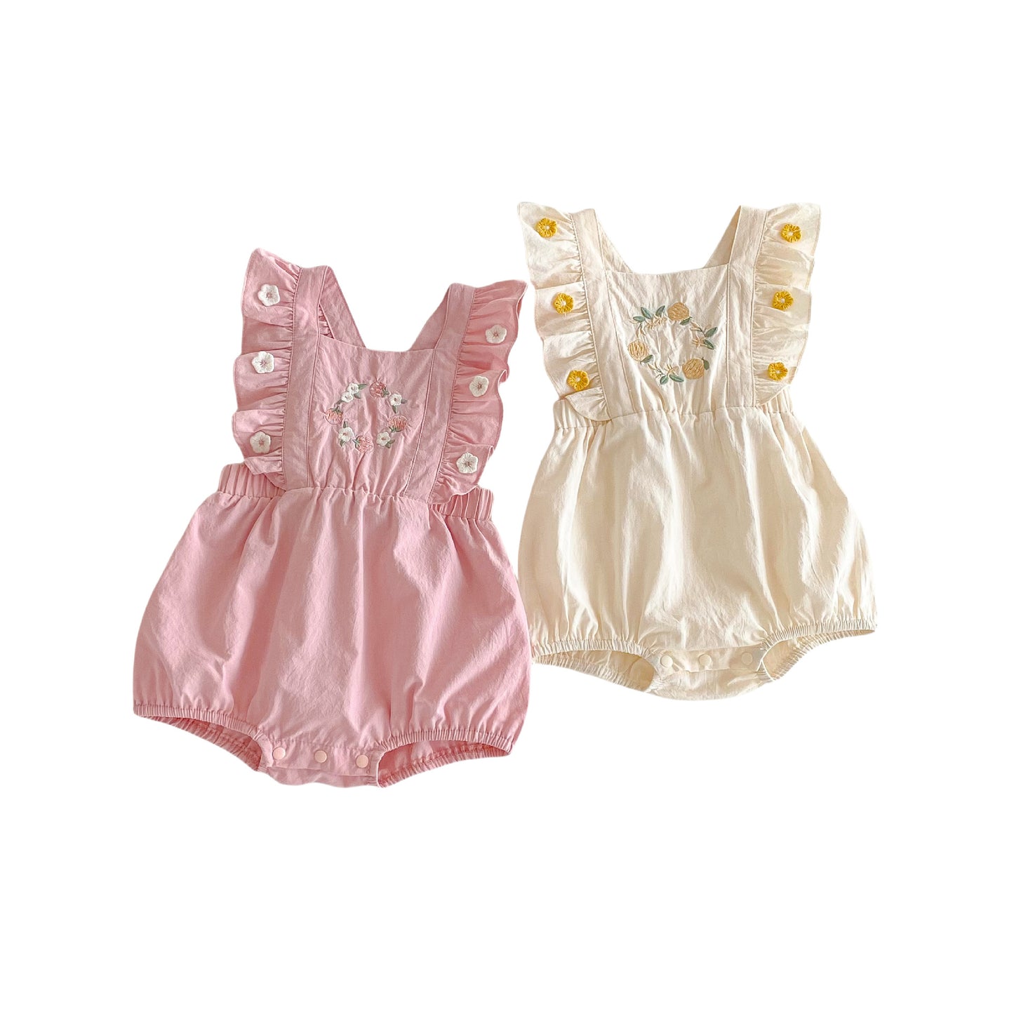 No Embroidery Summer Korean Style Flounced Sleeve Floral Jumpsuit, Climbing Suit