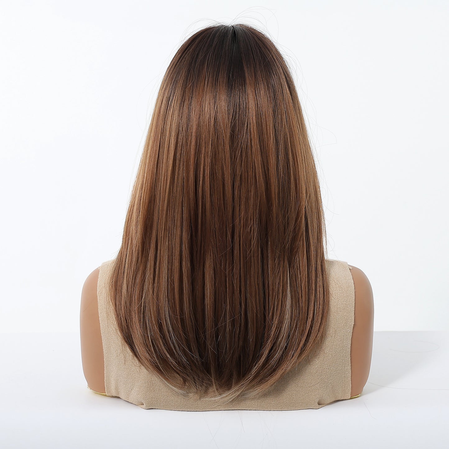 Bangs Head Dyed Gradient Brown Layered Long Straight Wig