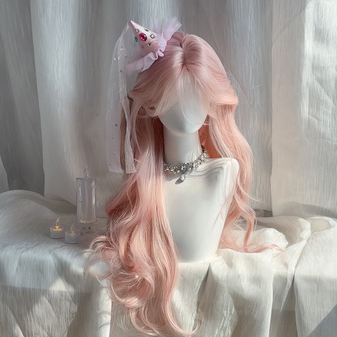 Women's Rose Pink Mid-length Curly Hair Dream Temperament Wig Long Curls