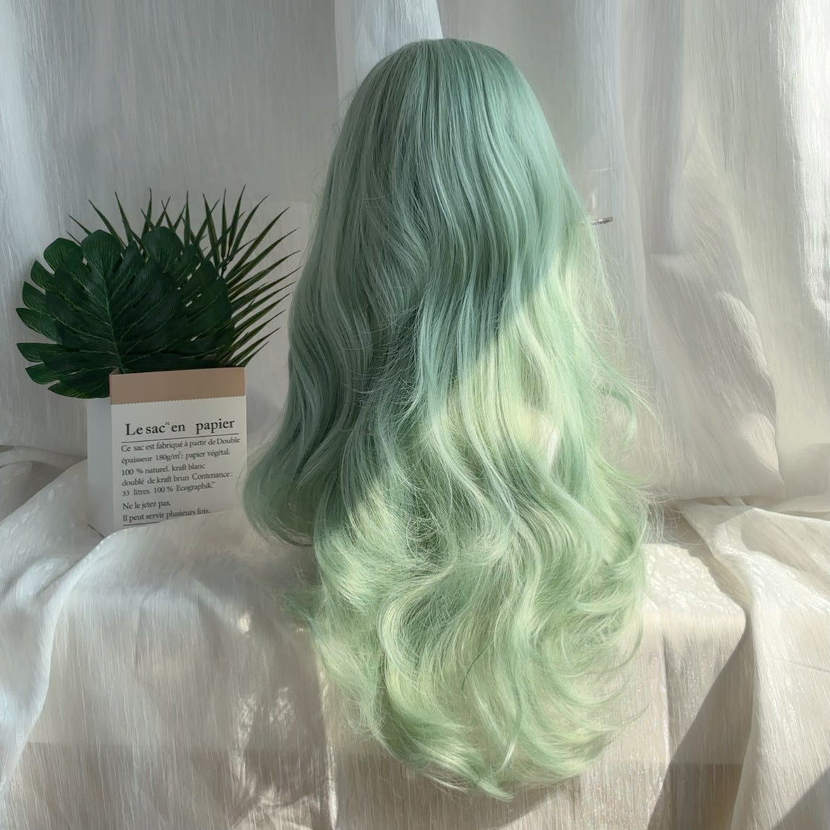 Women's Mint Mambo Green Whole Hair Mid-length Curly Natural Wig Long Curls