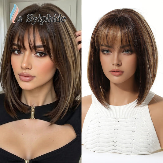 Gradient Bangs Fashion Shoulder Mechanism Rose Wig Short Straight Hair