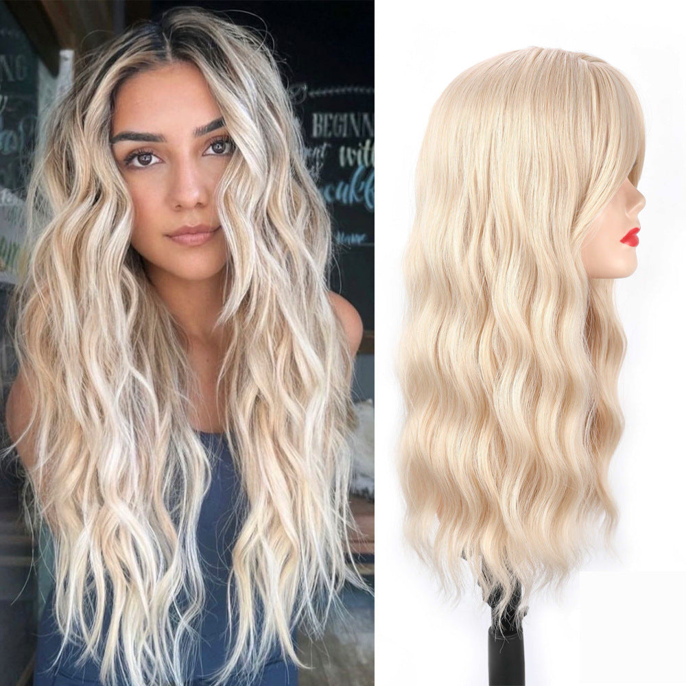 Female Brown Water Ripple Medium Curly Hair Chemical Fiber Wig Long Curls