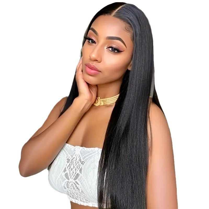 Fashionable Golden Medium Length Front Lace Long Straight Wig