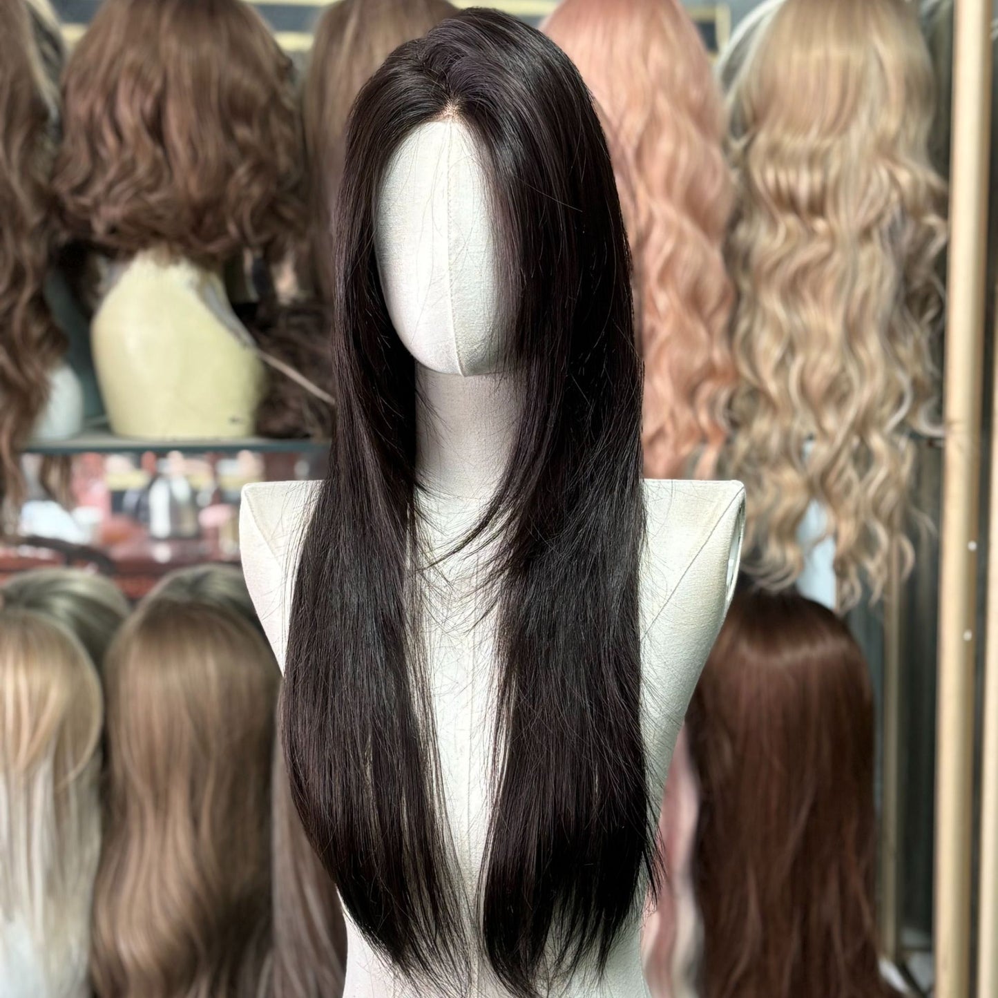 Women's High-level Mid-length Hair Needle Big Scalp Long Straight Wig