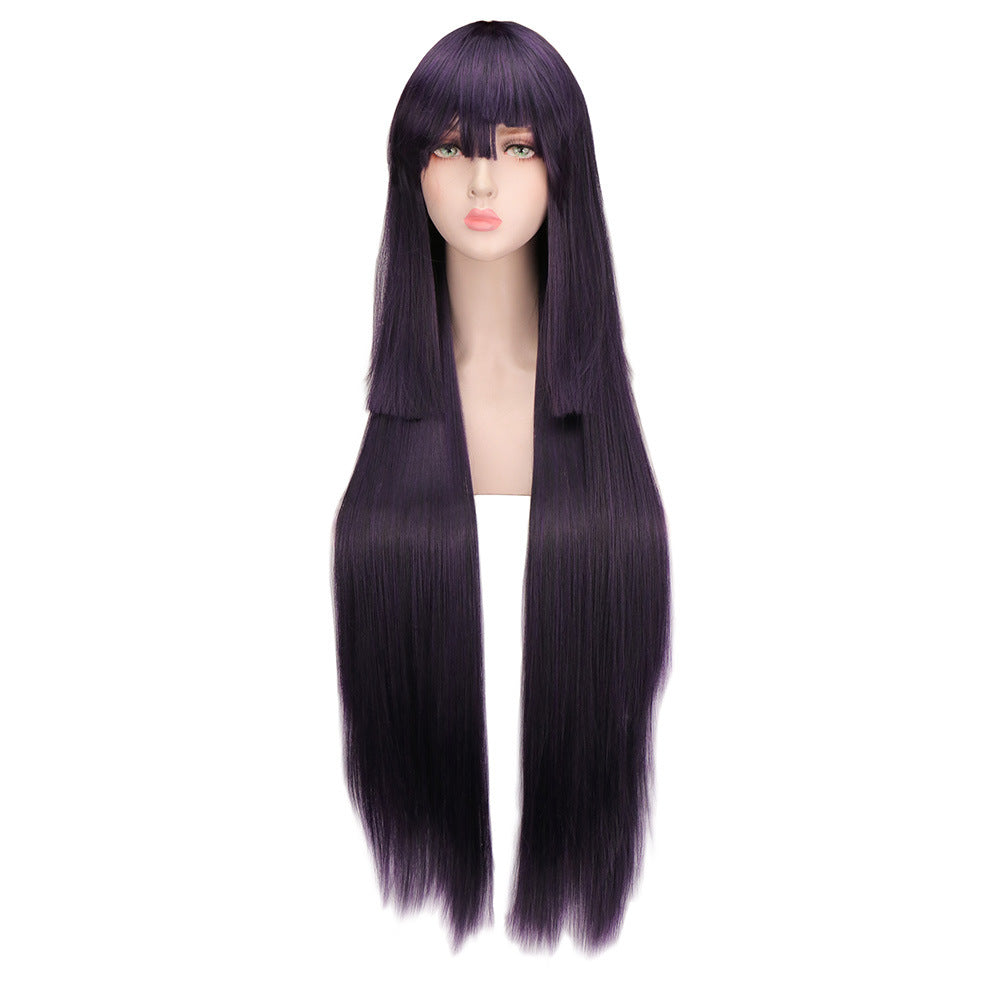 Roving Sin Wood Mandarin Orange Black Purple Wig Long Curls