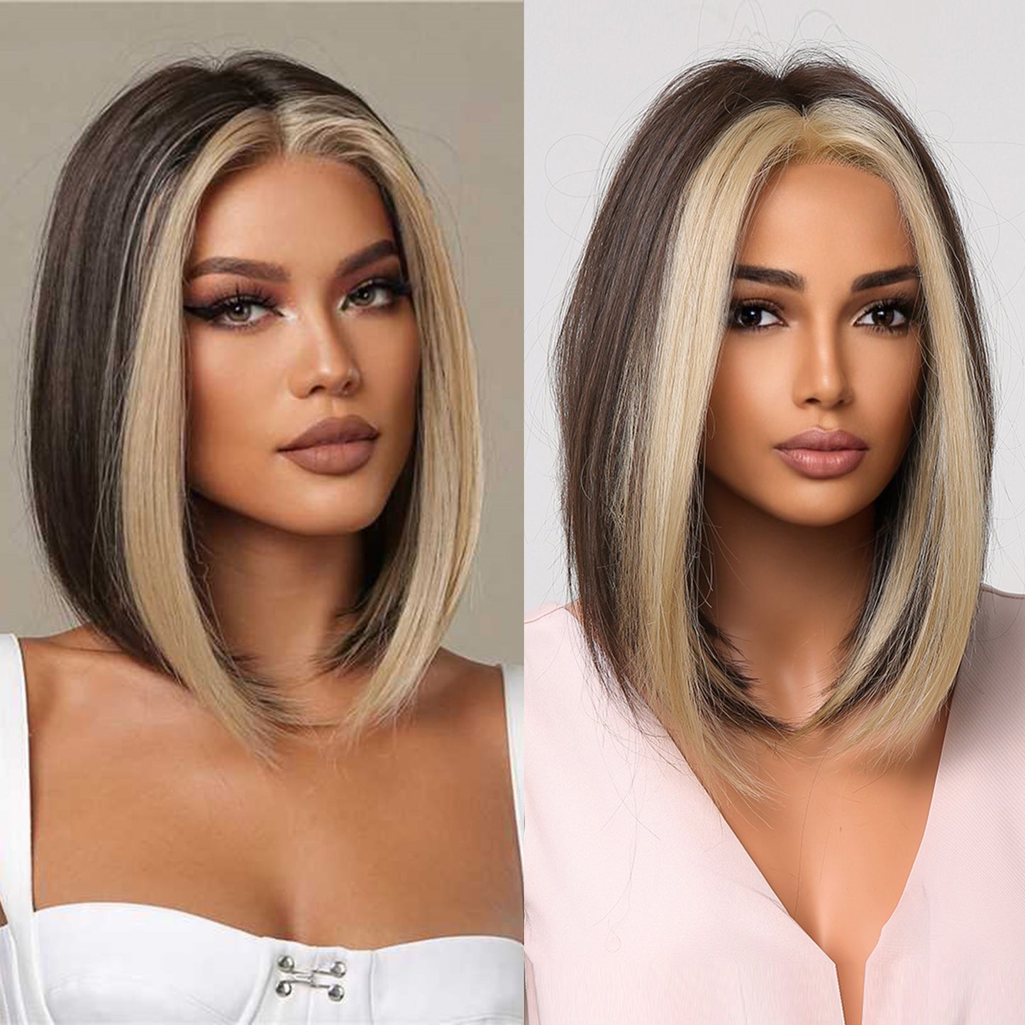 Female Gradient Color Collarbone Length Haircut Simulation Medium Wig Short Curly Hair
