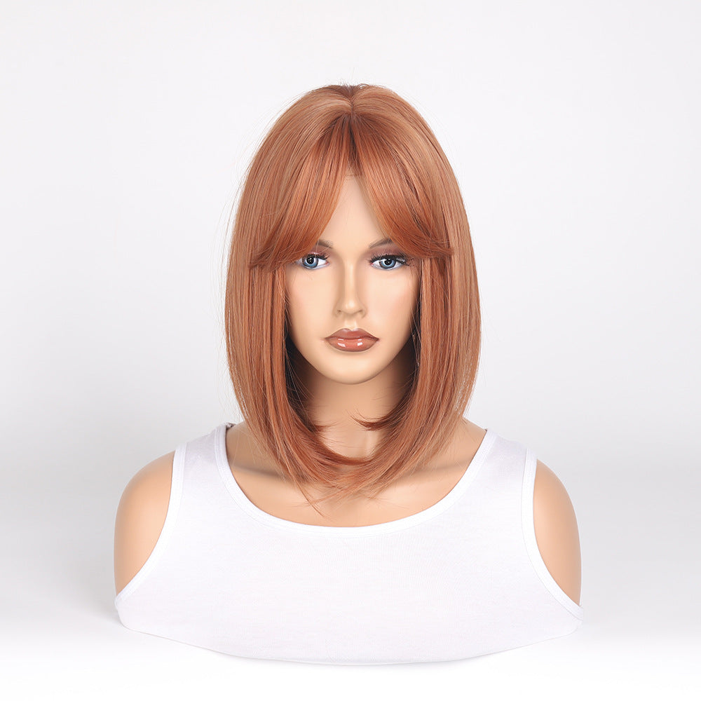Fashion Women's Gray Golden Straight Bangs Wig Short Curly Hair