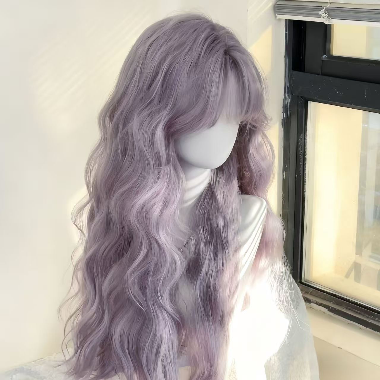 Hair Greyish Purple Water Ripple Less Wig Long Curls
