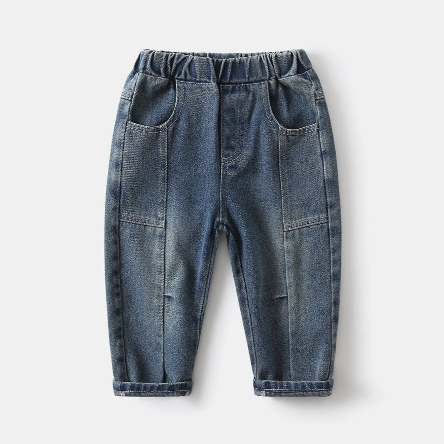 Children's Jeans Korean Style Washed-out Vintage Solid Children's Pants