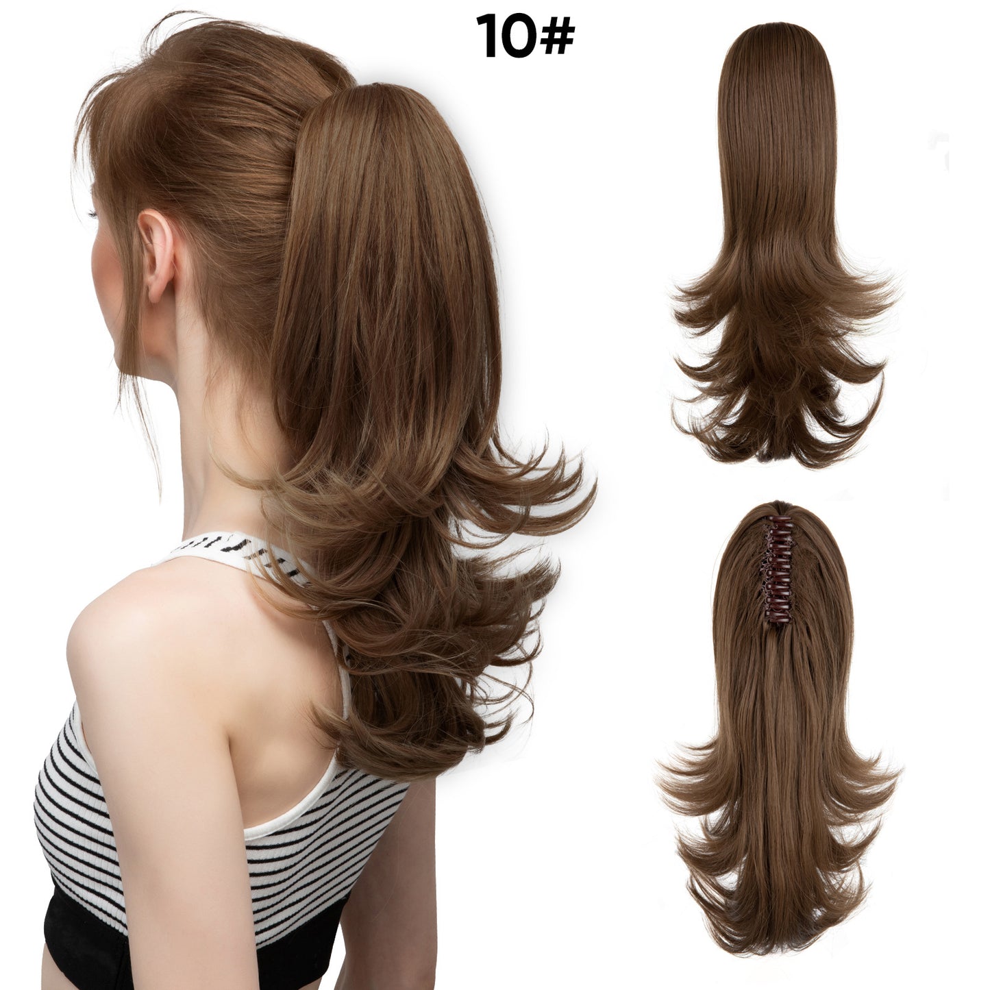 Women's Slightly Curly Short Grip Natural Jaws Clamp Wig Ponytail
