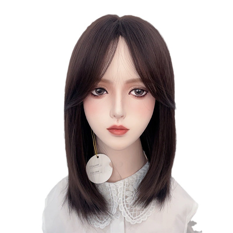 Women's Medium Fashion Natural Long Collarbone Length Wig Short Straight Hair