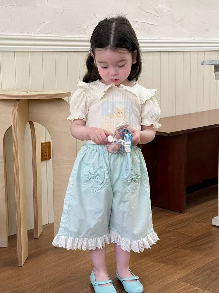 Children's Summer Korean Style Peasant Shirt Tops Children's Suit