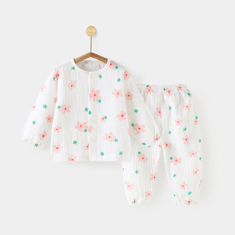 Children's Summer Thin Long-sleeved Pajamas Split Clothes Two-piece Children's Suit