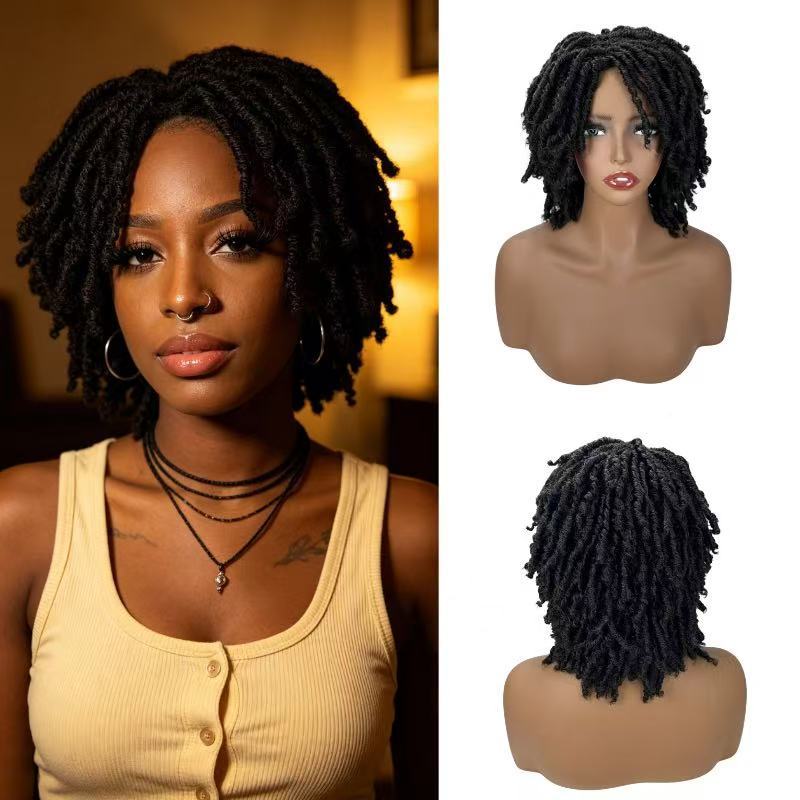Dreadlocks Female Black Roll Full Top Wig Short Curly Hair