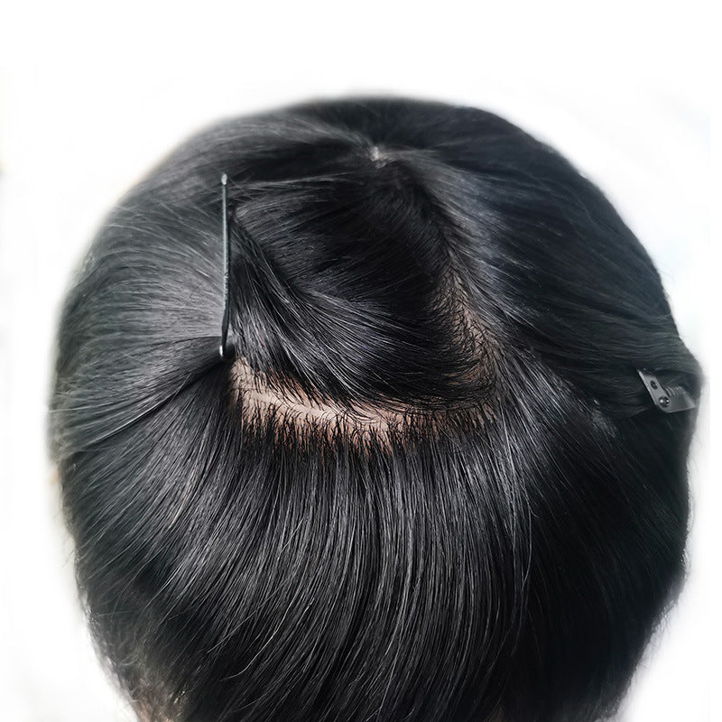 Men's Real Human Hair Supplementing Piece Realistic Natural Men's Wig