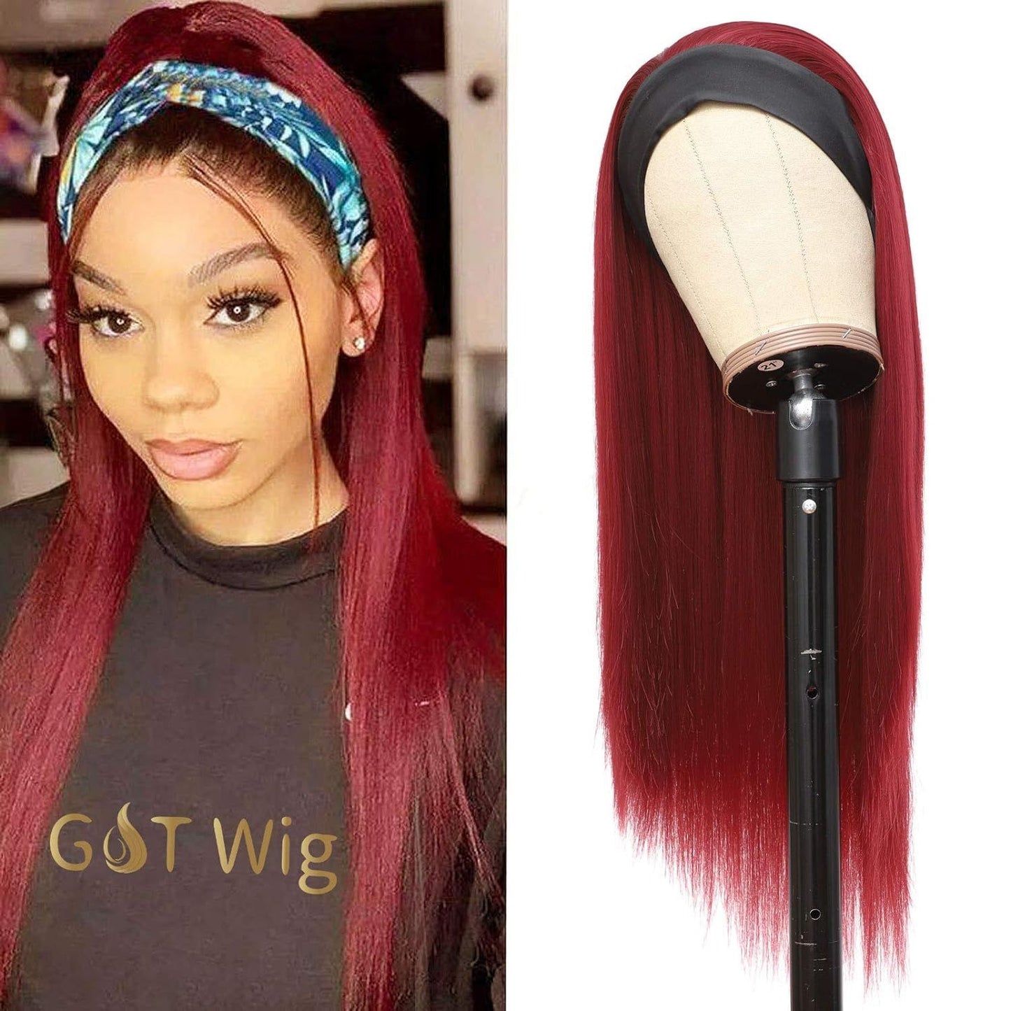 Bandana Headband Chemical Fiber Hair Head Long Straight Wig