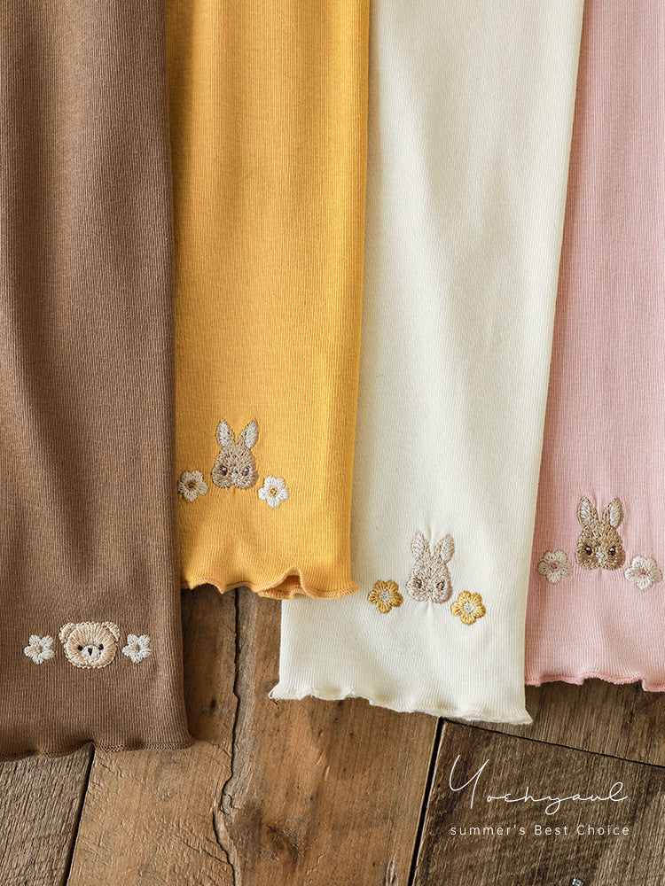 Slim Fit Leggings Summer Sweet Cute Stringy Seedge Embroidered Small Children's Pants