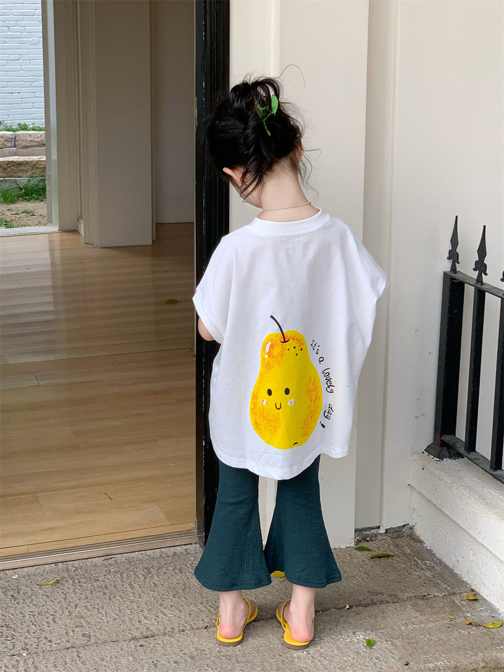 Children's Pear Loose Summer Wide Korean Style Short Sleeve Top Denim Children's T-shirt