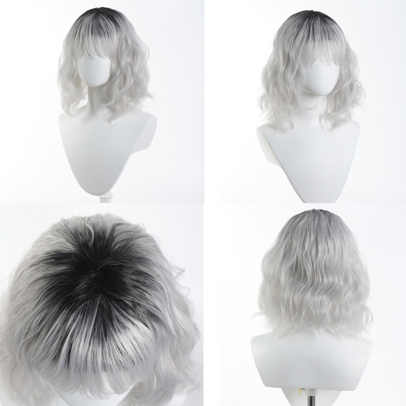 Micro Roll White Short Hair Rose Net Egg Gradient Daily Other Wig