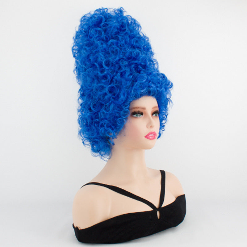 Simpson Stage Performance Blue Small Retro Court Wig Short Curly Hair